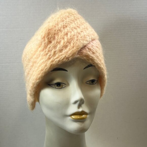 VTG Wool Woven Light Peach Colored Head Wrap Hat Made in Italy - Picture 1 of 8